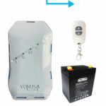 YONUSA EYHS1BAT Energizador de nueva generación para solución de cerco eléctrico. Cubre 500 metros lineales o 100 metros en 5 líneas y batería de respaldo de 12VDC a 4.5 Ah