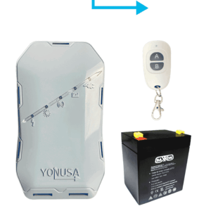 YONUSA EYHS1BAT Energizador de nueva generación para solución de cerco eléctrico. Cubre 500 metros lineales o 100 metros en 5 líneas y batería de respaldo de 12VDC a 4.5 Ah