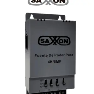 SAXXON ENERGIA PSU1205A-4K - Fuente de poder Regulable Metálica/ Conexión de Hasta 4 Canales/ Voltaje de Ajuste 12V 13V o 15V cc/ Salida de Hasta 5 Amp en los 4 Canales/ Instalación en Pared