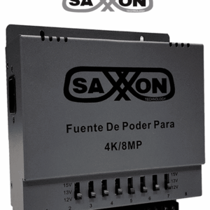 SAXXON ENERGIA PSU1208A-4K - Fuente de poder Regulable Metálica/ Conexión de Hasta 8 Canales/ Voltaje de Ajuste 12V 13V o 15V cc/ Salida de Hasta 8 Amp en los 8 Canales Máximo 1 Amp por canal/ Instalación en Pared