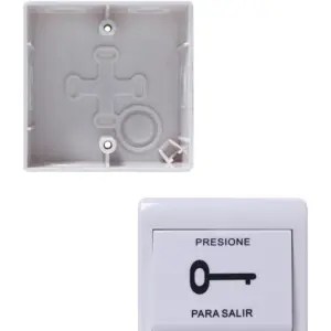 YLI PBK812PAK - Paquete con Botón de Salida Mecánico y Caja de Montaje Plástica para Instalación Segura