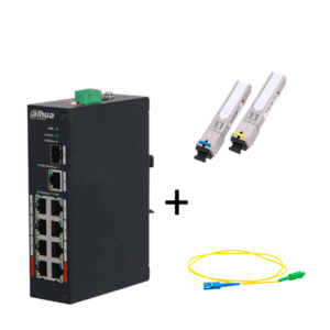 DAHUA PFS3110-8ET-96PAQFIB - Paquete de Switch Poe 8 Puertos RJ45 y un Puerto SFP + Par de transceptor fibra óptica SFP monomodo para 5km + Jumper 2 Metros