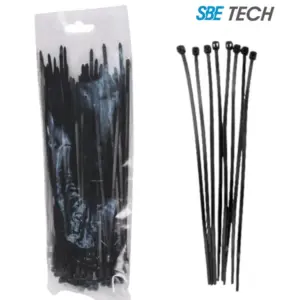 SBE TECH CN36X200BK - Cincho sujetacable 3.6x200 mm color negro, bolsa con 100 piezas, nylon