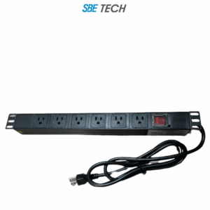 SBE TECH SBE-TC006VSP - Barra de 6 contactos polarizados 5-51R, montaje horizontal 19" y 1U, con clavija de 1.8m y multicontactos