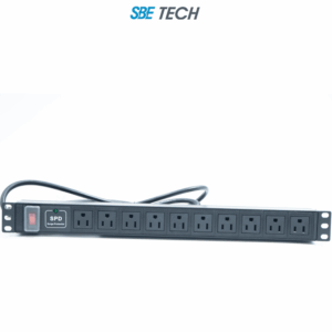 SBE TECH SBE-TC010SPV - PDU horizontal con 10 contactos polarizados, supresor de picos y diseño para montaje en rack de 19" y 1U