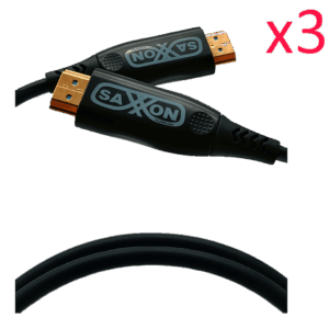 SAXXON SX05HDF047PAQ - Paquete de 3 Cables HDMI de 5 Metros por Fibra Óptica 4K@60Hz / Fibra 4 hilos + 7 hilos cobre estañado / Compatible con HDMI 2.0 / Alta velocidad 18 Gbps / 3D / HDR / Caja de Aleación de Zinc / Premium