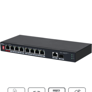 DAHUA PFS3110-8ET1GT1GF-96 -Switch PoE de 10 Puertos/8 Puertos Poe 10/100/1Puerto SFP de1000 Mbps/1 Puerto Uplink de 10/100/1000/ 96 Watts Totales/ Alimentación hasta 250 Mts/Soporta PoE Whatchdog/Puerto Rojo soporta IEEE 802.3bt/