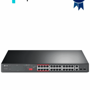 TP-LINK TL-SL1226P - Switch PoE+ no administrable con 26 puertos 10/100 Mbps, 2 puertos 10/100/1000 Mbps y 2 puertos SFP. Incluye 8 puertos extensores PoE (hasta 250 m) con una capacidad de 250W, diseñado específicamente para vigilancia IP.