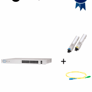 UBIQUITI US24250WPAQFIB - Paquete de Switch Poe 24 Puertos RJ45 y 2 Puertos SFP + Par de transceptores de fibra óptica SFP monomodo hasta 5km + Simplex 2 mm de 2 Metros