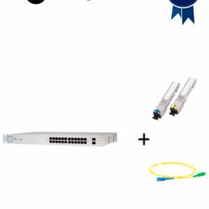UBIQUITI US24250WPAQFIB2 - Paquete de Switch Poe 24 Puertos RJ45 y 2 Puertos SFP + Par de transceptores de fibra óptica SFP monomodo hasta 20km + Jumper Simplex 2 mm de 2 Metros