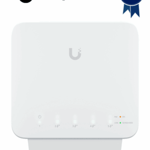 UBIQUITI USW-FLEX Switch UniFi para exterior IP55 de 5 puertos 10/100/1000, con 1 puerto PoE de entrada 802.3af/at/bt y 4 puertos PoE de salida 802.3af. Compatible con Inyector PoE-50-60W y UTP7201GE-PSE60. No incluye inyector PoE.