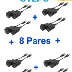UTEPO UTP101PHD6PAK8 - 8 pares de transceptores pasivos HD, diseño para empalmes ordenados, distancias CVI: 720p a 300m, 1080p a 250m, 4MP a 200m, 4K a 150m