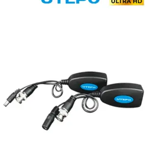 UTEPO UTP101PVHD12 - Par de transceptores 4K para video y energía, con entradas RJ45, 4K hasta 150m con CVI, 4MP y 2MP hasta 250m