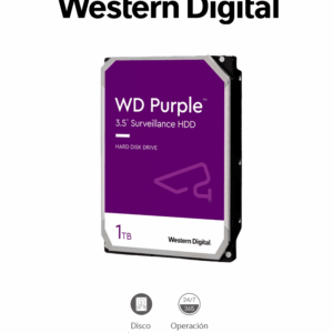 WESTERN WD11PURZ - Disco Duro de 1TB Purple/ Especial Para Videovigilancia/ Trabajo 24/7/ Interface: Sata 6 Gb/s/ Hasta 64 Cámaras/ Hasta 8 Bahías de Discos Duros/ 3 Años de Garantía