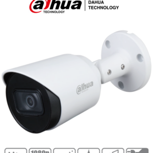 DAHUA HAC-HFW1200T-A - Cámara Bullet de 2 Megapixeles con micrófono integrado, lente 2.8 mm, ángulo de visión de 103°, IR 30 m, IP67, metálica, DWDR, BLC, HLC. Ideal para vigilancia con alta definición y resistencia en exteriores.