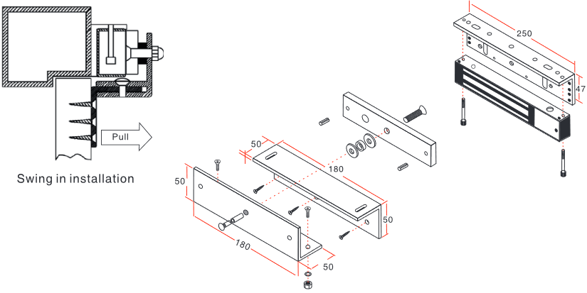 YLI YM350WSPAK - Paquete con chapa de 350 kg/800 Lb para uso en exteriores o interiores IP68 uso en puertas de metal, vidrio o madera incluye soporte de fijación ZL - Image 2