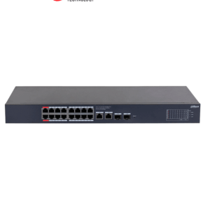 DAHUA DH-CS4220-16GT-190 Switch Poe de 16 Puertos Gigabit con PoE inteligente, puerto rojo de 90W, 190W totales, 2 puertos SFP, PoE Watchdog, switching de 40 Gbps y protección avanzada contra descargas. Plataforma DoLynk Care/