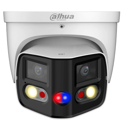 DAHUA IPC-PDW3849-A180-AS-PV Cámara IP WizSense Eyeball con multivisión en dos sensores de 4MP, ofreciendo un ángulo de 180°. Con IR de 25 m, LED de 20 m, disuasión activa, ePTZ, micrófono, altavoz, y protección IP67. - Image 2