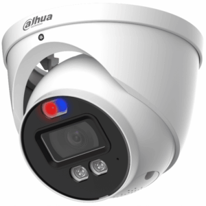 Dahua HAC-ME1239HN-A-PV - Cámara Domo TiOC de 2 Megapixeles/ Disuasion Activa Luz Roja y Azul/ Lente de 3.6 mm/ Super Adapt/ Microfono y Altavoz Integrados/ 40 Metros de Iluminación (IR y Cálida)/ Metalica/ IP67/