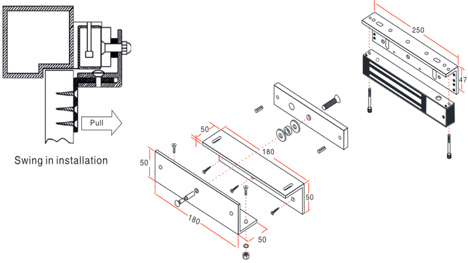 YLI MBK280ZL - Soporte de Electroiman para puerta con Apertura Interior/ 280 Kg/ Tipo ZL/ compatible con YM280, No es compatible con serie N - Image 4