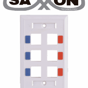 SAXXON A1756E - Placa de pared / Vertical / 6 Puertos tipo keystone / Color blanco / Con etiquetas