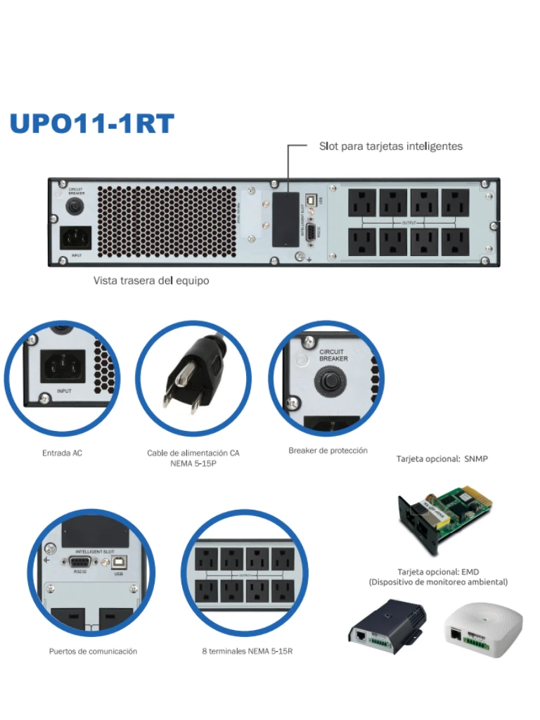 CDP UPO11-1RT - UPS / 1000VA / 900W / 8 Terminales / 4 Terminales programables / Pantalla LCD / 5min. a carga completa / - Image 3