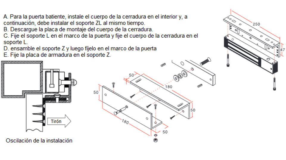 YLI MBK280ZLW - Sopote en ZL para instalacion de cerradura magnetica YM280WS para uso en exteriores - Image 2