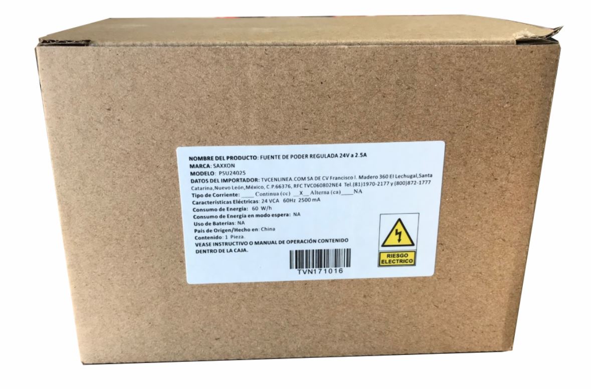 SAXXON PSU24025 - Fuente de Poder de 24 Vca a 2.5 Amperes/ Cable de 2.5 Metros/ Entrada 110 Vca/ Protección contra Sobre Cargas/ - Image 2