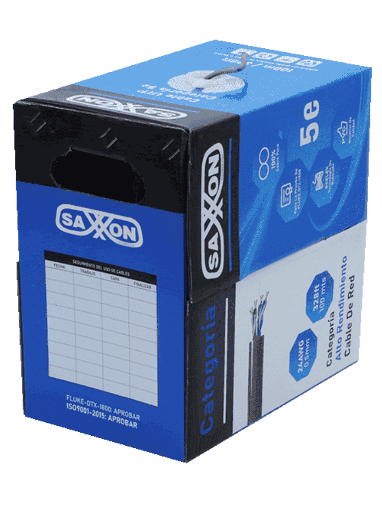 SAXXON OUTPCAT5E100M - Bobina de Cable UTP Cat5e 100% Cobre/ 100 Metros/ Color Gris/ Uso Interior/ 4 Pares/ Soporta Pruebas de Rendimiento/ Ideal para Cableado de Redes y Video/ - Image 3