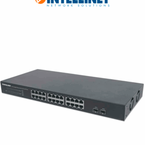 INTELLINET 561044 - Switch de 24 puertos Gigabit Ethernet con 2 puertos SFP, 10/100/1000 Mbps RJ45, IEEE 802.3az (Energy Efficient Ethernet), para montaje en rack de 19", chasis metálico
