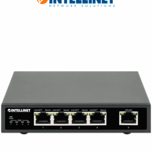 INTELLINET 561839 - Switch PoE+ de 5 puertos Gigabit, 4 puertos PoE IEEE 802.3at/af (PoE+/PoE), con 62W de presupuesto de energía, para escritorio