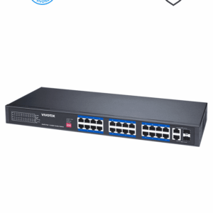 VIVOTEK AW-FGT-260P-370 - Switch PoE no administrable, 24 puertos PoE FE RJ45, 2 puertos Combo GE RJ45/SFP, 30W por puerto, 370W totales, PoE Extendido Adaptable hasta 250mts, 8.8 Gbps, Protección 6KV