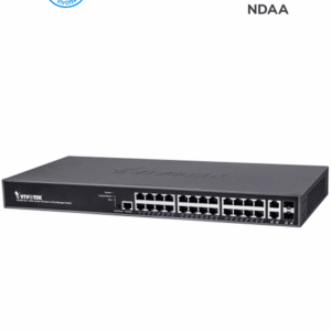VIVOTEK AW-GEV-264B-370 - Switch PoE Administrable con 24 puertos PoE GE RJ45, 2 puertos GE SFP, 30W por puerto, 370W Totales, VIVOCAM WEB Smart, 52Gbps y protección 6KV.