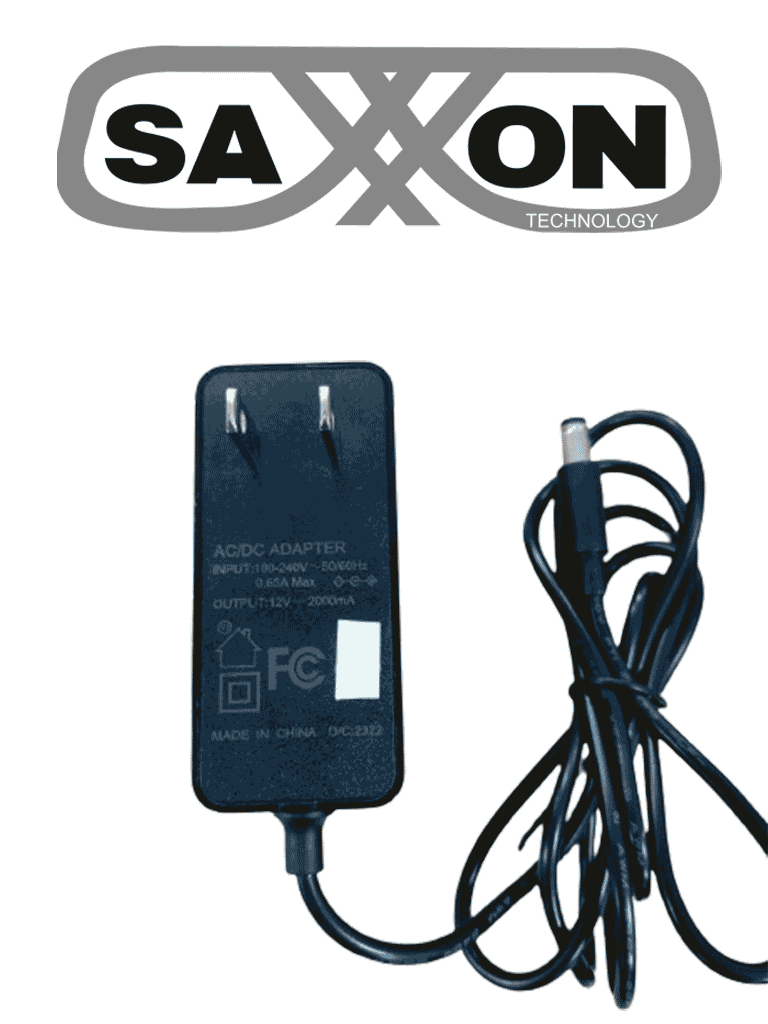 SAXXON KA24D1202000USH - Fuente de Poder Regulada / 12 Vcc 2 Amper / Conector Macho / Voltaje de Entrada: 100-240V / Ideal para Cámaras de CCTV , Controles de Acceso y Asistencia - Image 2