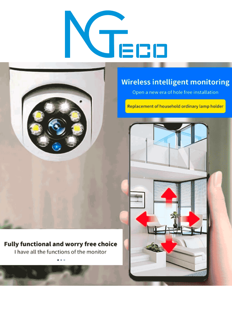 NGTECO NGSH01C2IN - Cámara Inteligente WiFi / 3MP / Visión PTZ 355° / Lente HD 4mm / Visión Nocturna IR + Luz Blanca / Audio 2 Vias / Almacenamiento Local y en la Nube / Onvif / Compatible con Alexa y Asistente de Google - Image 2