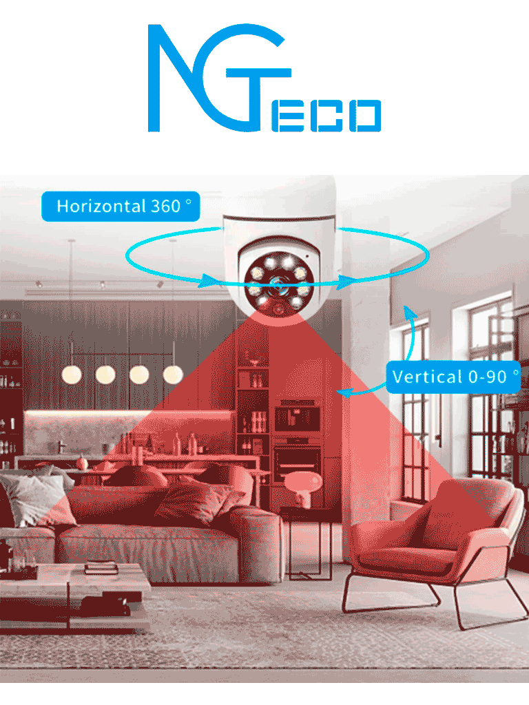 NGTECO NGSH01C2IN - Cámara Inteligente WiFi / 3MP / Visión PTZ 355° / Lente HD 4mm / Visión Nocturna IR + Luz Blanca / Audio 2 Vias / Almacenamiento Local y en la Nube / Onvif / Compatible con Alexa y Asistente de Google - Image 4
