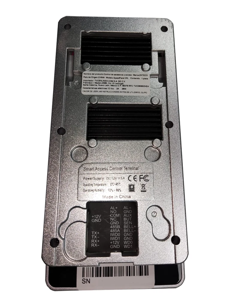 ZKTECO SpeedFaceV4LTA - Control de Acceso y Asistencia Visible Light con Autenticación Facial (800 Rostros), Verificación por Palma (800), Tarjeta ID 125 kHz (1000), Registro de 150,000 Eventos y Conectividad TCP/IP - Image 3