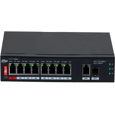 DAHUA PFS3110-8ET1GT1GF-96 -Switch PoE de 10 Puertos/8 Puertos Poe 10/100/1Puerto SFP de1000 Mbps/1 Puerto Uplink de 10/100/1000/ 96 Watts Totales/ Alimentación hasta 250 Mts/Soporta PoE Whatchdog/Puerto Rojo soporta IEEE 802.3bt/ - Image 2