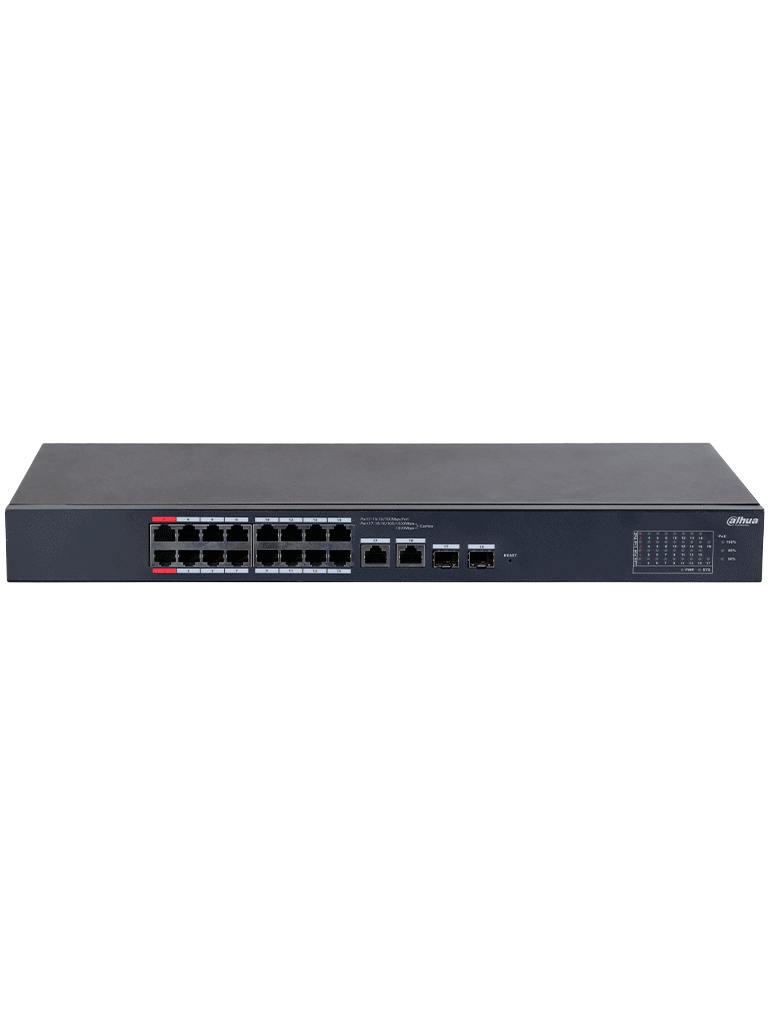 DAHUA CS4218-16ET-135 - Switch PoE de 18 Puertos/ 16 Puertos Poe 10/100/ 2 Puertos Uplink 10/100/1000 + 2 Puertos SFP/ 135 Watts Totales/ Administrable en la Nube por DoLynk Care/ PoE Hasta 250 Metros/ Carcasa Metalica/ Switching 7.2 Gbps - Image 2