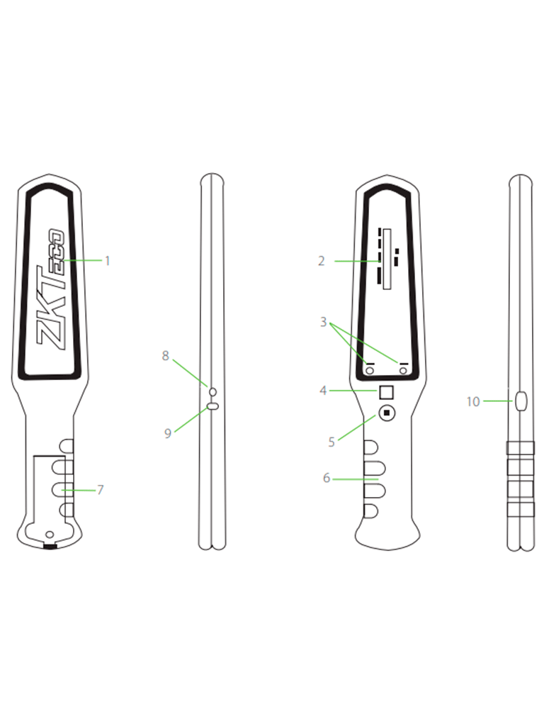 ZKTECO D180 - Detector de metales portátil con alta sensibilidad, indicador visual, alarmas sonora y vibración. Su batería recargable de 9VDC proporciona hasta 40 horas de uso continuo, ideal para aplicaciones de seguridad eficientes y prolongadas. - Image 2