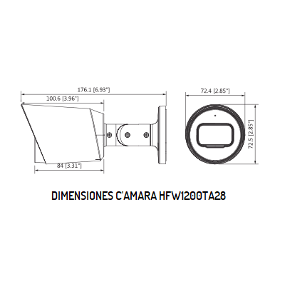 DAHUA HAC-HFW1200T-A - Cámara Bullet de 2 Megapixeles con micrófono integrado, lente 2.8 mm, ángulo de visión de 103°, IR 30 m, IP67, metálica, DWDR, BLC, HLC. Ideal para vigilancia con alta definición y resistencia en exteriores. - Image 2