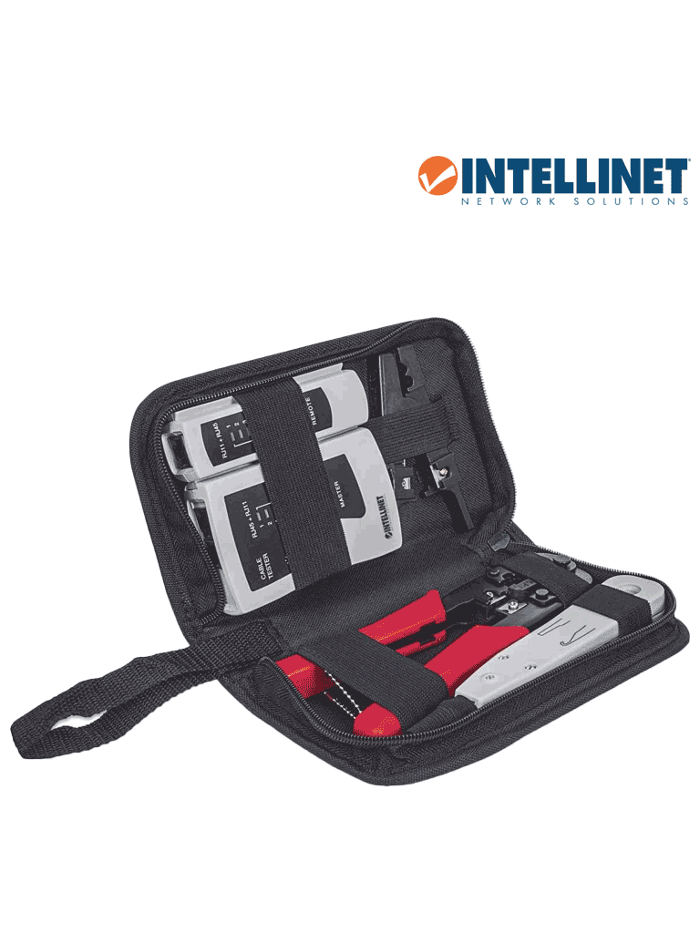 INTELLINET 780070 - Kit de herramientas para red de 4 piezas: probador de cable UTP, ponchadora, pinza crimpeadora y pelador de cable - Image 3