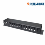 INTELLINET 716062 Organizador Horizontal de Cables, 19" Organizador de Cable para Montaje en Rack de 19", 2U, con Cubierta, Negro