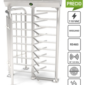 ZKTECO FHT2322 - Torniquete de Cuerpo Completo / para Exteriores / Un carril / Bidireccional de 58 CM / Acero Inoxidable / Incluye Lectores y Panel INBIO PULL