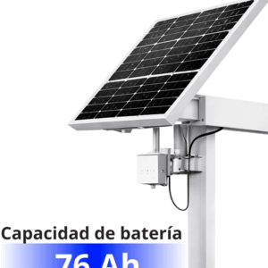 Sistema de energía solar inteligente All in-One CCTV / Panel solar de alta eficiencia grado A monocristalino 80 W / Batería litio 76 Ah 12V/ Carga MPPT 3.0/ Autonomía estimada  1-3 Días nublados / Accesorios para poste o pared  / No incluye cámaras