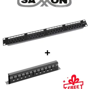 SAXXON KIT - Patch Panel 24 puertos / CAT 5E / 19 Pulgadas + GRATIS Organizador de cables horizontal con tapa para rack de19" / 1UR