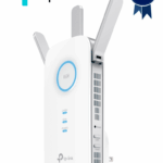 TP-LINK RE450 -  Repetidor de señal WiFi AC1750 de doble banda 2.4GHz (450Mbps) y 5GHz (1300Mbps) con indicador inteligente de señal, modo punto de acceso, 3 antenas externas y 1 puerto Ethernet (RJ45) 10/100/1000Mbps.