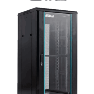 SAXXON SXR22U6622S - Gabinete de Piso color Negro / 22UR / Puerta de Vidrio Templado / Alto 109 cm / Ancho 60 cm / Profundidad 60 cm / Incluye Base con 2 Ventiladores 220V