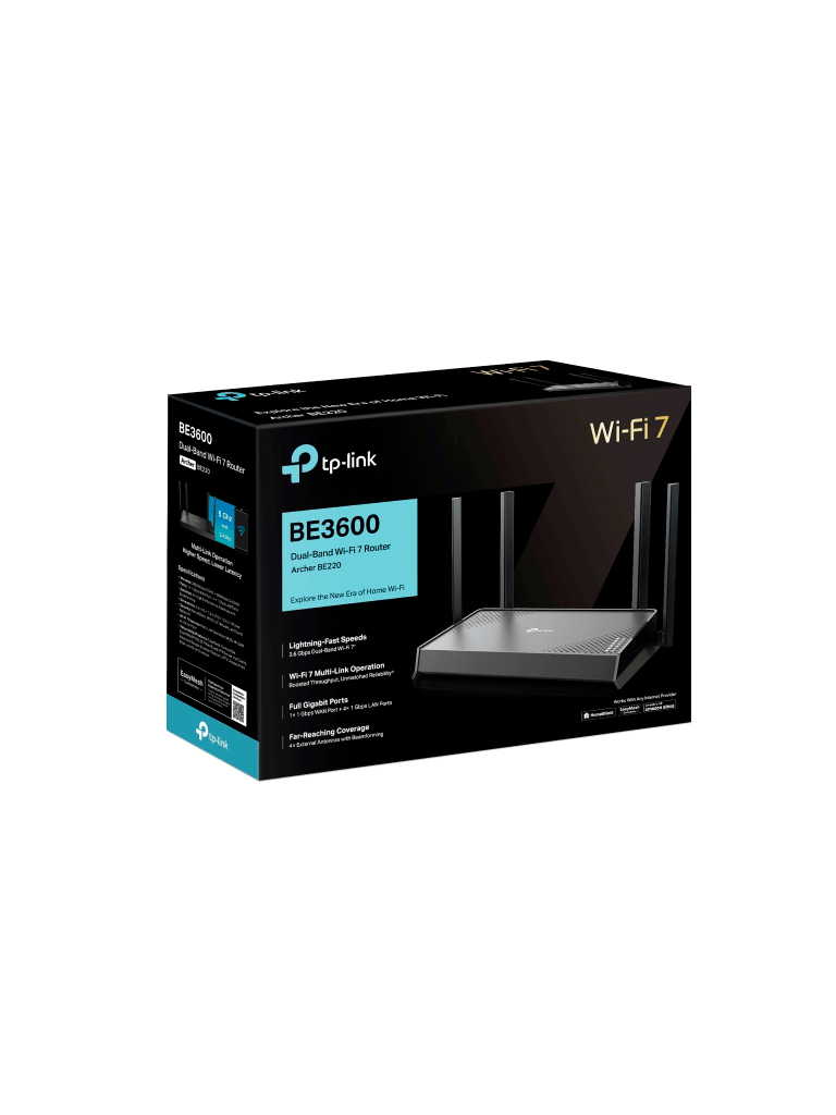 TP-LINK Archer BE220 - Router WiFi 7 de Doble Banda a 3.6 Gbps/ Puertos 1× Puerto WAN de 1 Gbps + 4× puertos LAN de 1 Gbps/ 4× Antenas Externas con Beamforming/ Compatible con EasyMesh - Image 2