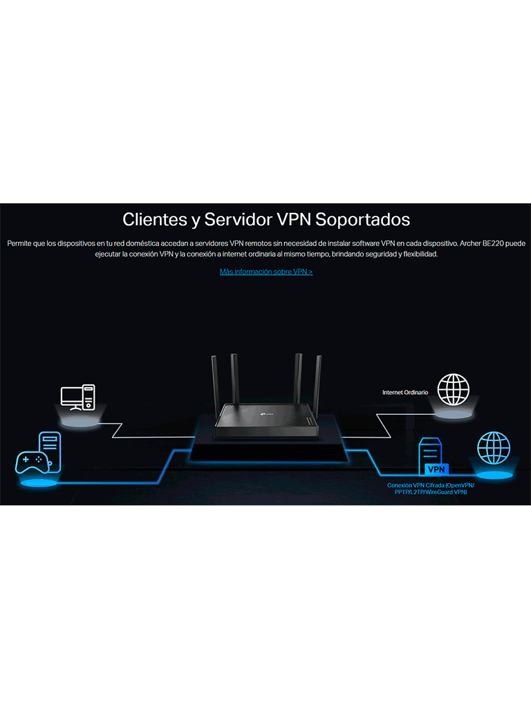 TP-LINK Archer BE220 - Router WiFi 7 de Doble Banda a 3.6 Gbps/ Puertos 1× Puerto WAN de 1 Gbps + 4× puertos LAN de 1 Gbps/ 4× Antenas Externas con Beamforming/ Compatible con EasyMesh - Image 3